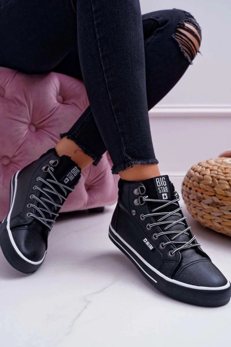 Best Trampki Damskie Big Star Wysokie Czarne Ocieplane EE274410 Damskie Trampki Ocieplane|Trampki Damskie Big Star