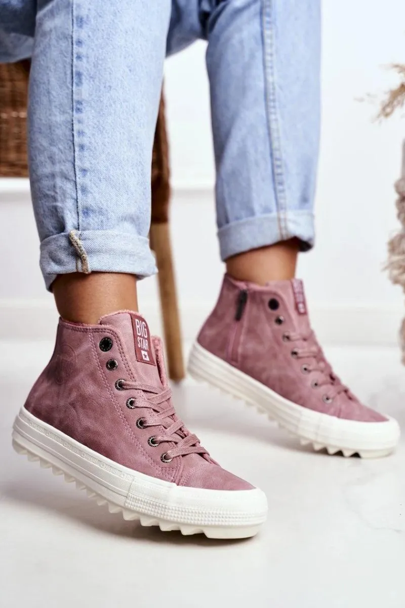 Trampki Ocieplane|Trampki Damskie Big Star>Big Star Shoes Trampki Damskie Big Star Wysokie Ocieplane Różowe GG274109