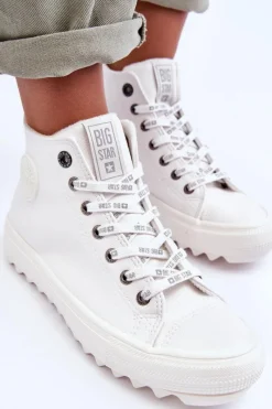 Trampki Ocieplane|Trampki Damskie Big Star>Big Star Shoes Trampki Damskie Big Star Wysokie Ocieplane Białe GG274108 Biały