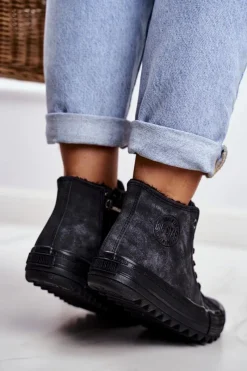 Hot Big Star Shoes Trampki Damskie Big Star Wysokie Ocieplane Czarne GG274069