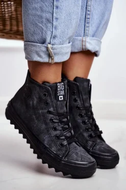 Hot Big Star Shoes Trampki Damskie Big Star Wysokie Ocieplane Czarne GG274069