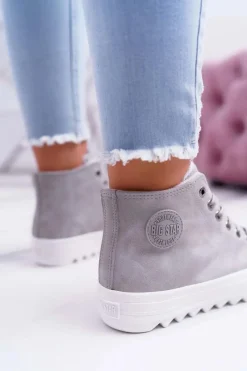 Big Star Shoes Trampki Damskie Big Star Wysokie Ocieplane Szare EE274114