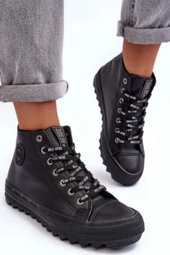 Trampki Ocieplane|Trampki Damskie Big Star>Big Star Shoes Trampki Damskie Big Star Wysokie Ocieplane Czarne EE274110 Czarny