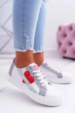 Hot Big Star Shoes Trampki Damskie Big Star Białe z Sercem EE274257