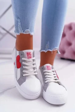Hot Big Star Shoes Trampki Damskie Big Star Białe z Sercem EE274257