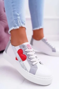 Hot Big Star Shoes Trampki Damskie Big Star Białe z Sercem EE274257