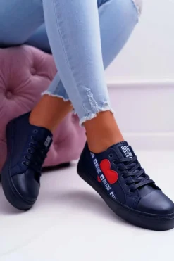 Trampki Damskie Big Star|Trampki Damskie Niskie>Big Star Shoes Trampki Damskie Big Star Granatowe z Sercem EE274258
