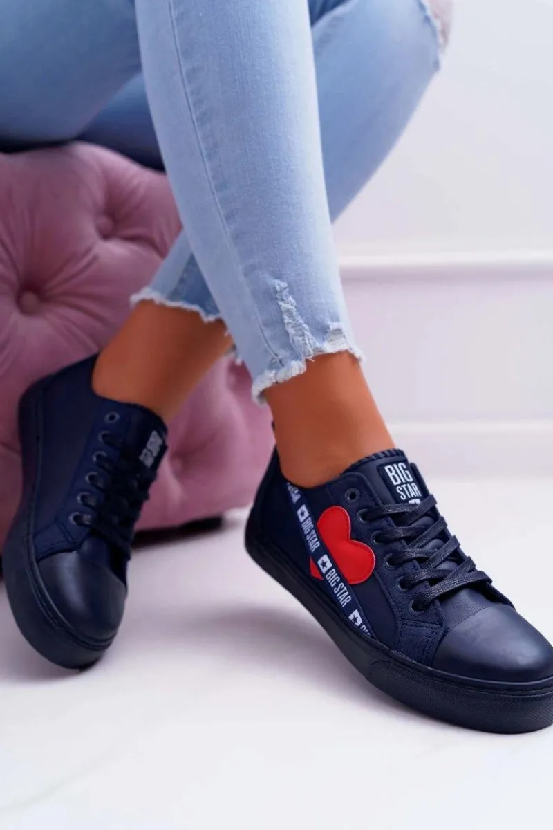 Trampki Damskie Big Star|Trampki Damskie Niskie>Big Star Shoes Trampki Damskie Big Star Granatowe z Sercem EE274258