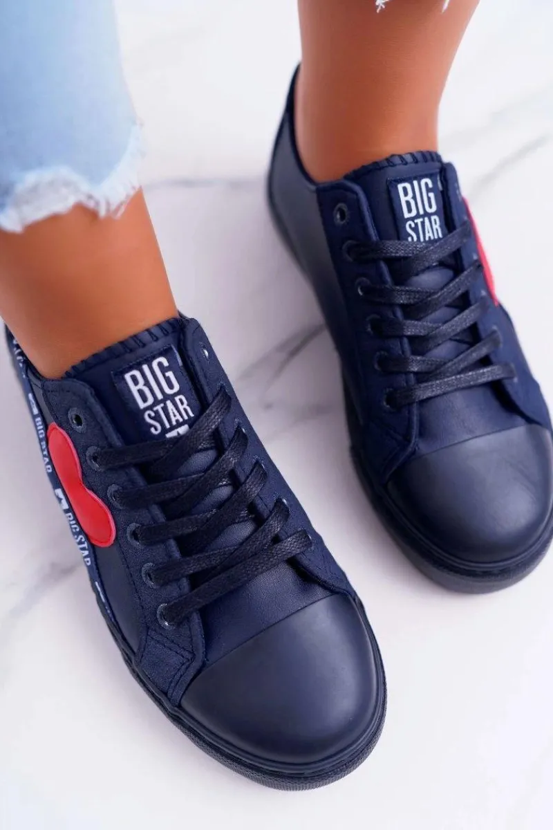 Trampki Damskie Big Star|Trampki Damskie Niskie>Big Star Shoes Trampki Damskie Big Star Granatowe z Sercem EE274258