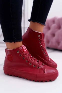 Online Big Star Shoes Trampki Damskie Big Star Wysokie Ocieplane Czerwone EE274112
