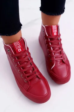 Online Big Star Shoes Trampki Damskie Big Star Wysokie Ocieplane Czerwone EE274112