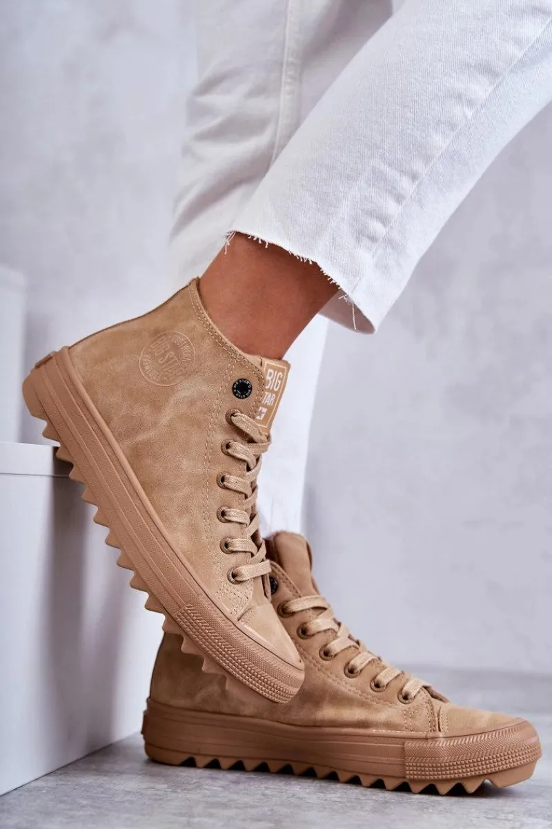 Discount Big Star Shoes Trampki Damskie Big Star Wysokie Ocieplane Camel GG274072 Brązowy