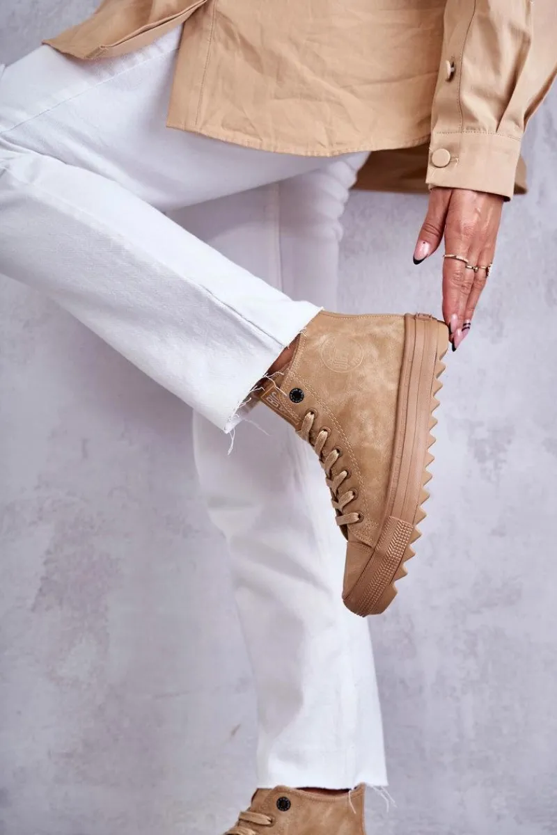 Discount Big Star Shoes Trampki Damskie Big Star Wysokie Ocieplane Camel GG274072 Brązowy