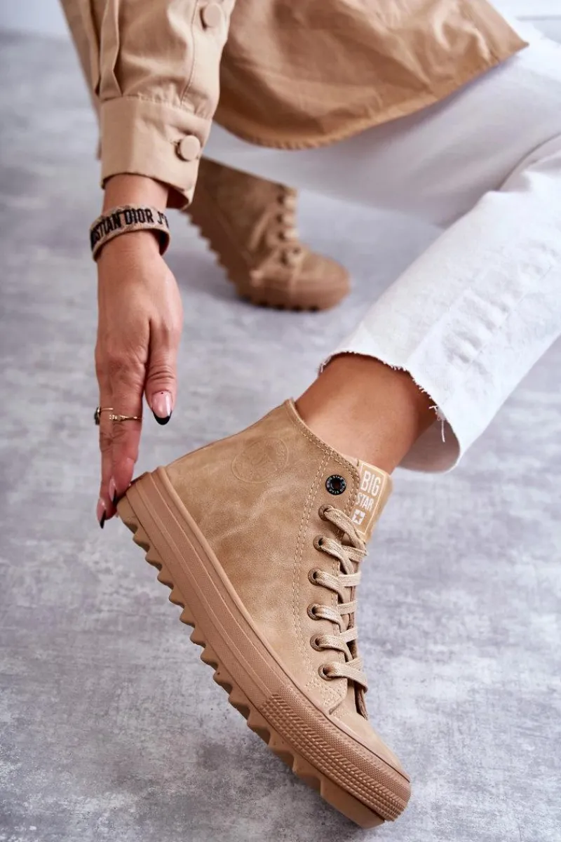Discount Big Star Shoes Trampki Damskie Big Star Wysokie Ocieplane Camel GG274072 Brązowy