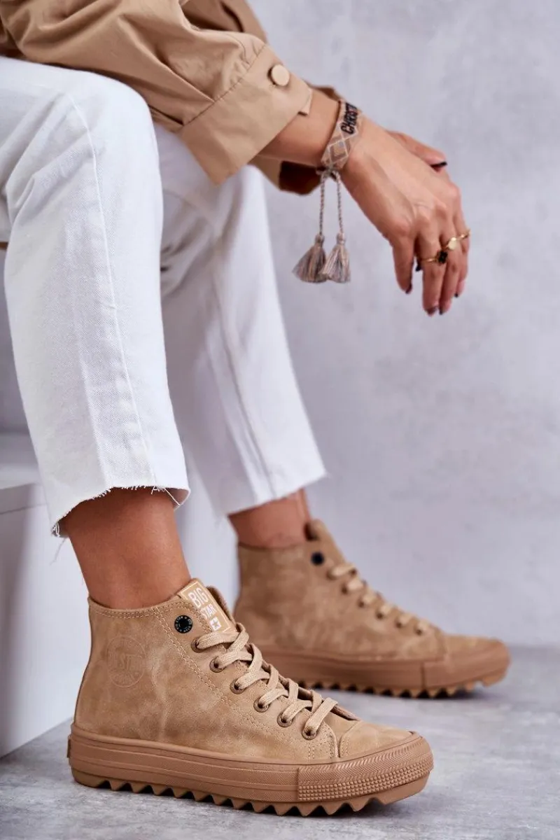 Discount Big Star Shoes Trampki Damskie Big Star Wysokie Ocieplane Camel GG274072 Brązowy