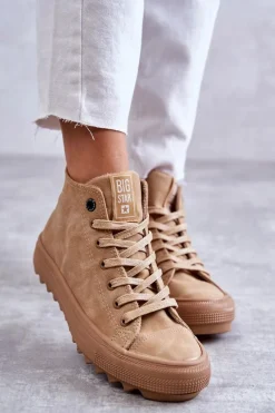 Discount Big Star Shoes Trampki Damskie Big Star Wysokie Ocieplane Camel GG274072 Brązowy
