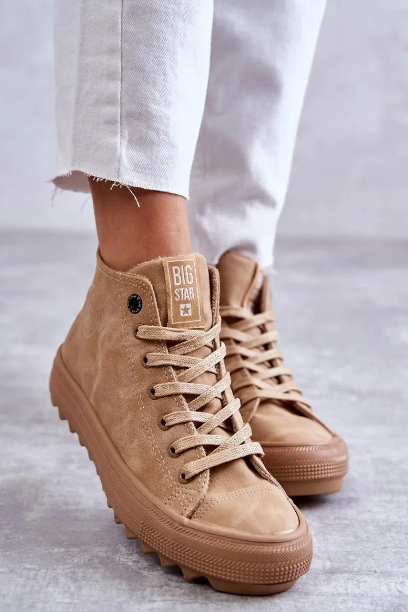 Discount Big Star Shoes Trampki Damskie Big Star Wysokie Ocieplane Camel GG274072 Brązowy