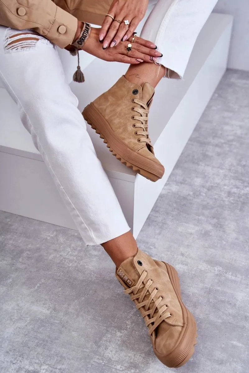 Discount Big Star Shoes Trampki Damskie Big Star Wysokie Ocieplane Camel GG274072 Brązowy