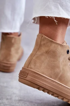 Discount Big Star Shoes Trampki Damskie Big Star Wysokie Ocieplane Camel GG274072 Brązowy