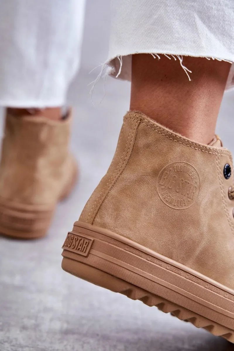 Discount Big Star Shoes Trampki Damskie Big Star Wysokie Ocieplane Camel GG274072 Brązowy
