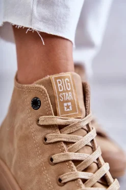 Discount Big Star Shoes Trampki Damskie Big Star Wysokie Ocieplane Camel GG274072 Brązowy