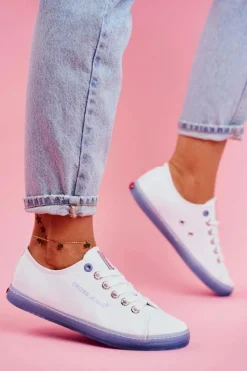 Trampki Damskie Cross Jeans></noscript>Cross Jeans Trampki Damskie Biało Niebieskie FF2R4077C