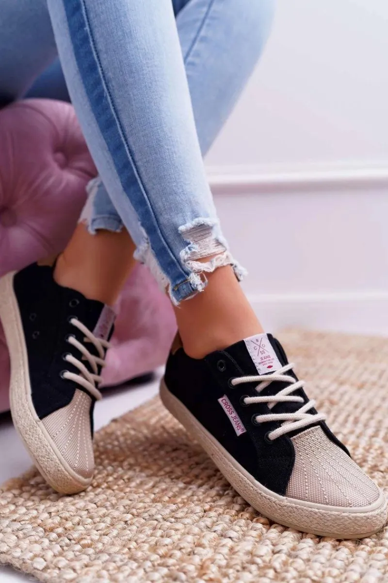 Trampki Damskie Niskie>Cross Jeans Trampki Damskie Czarne DD2R4093