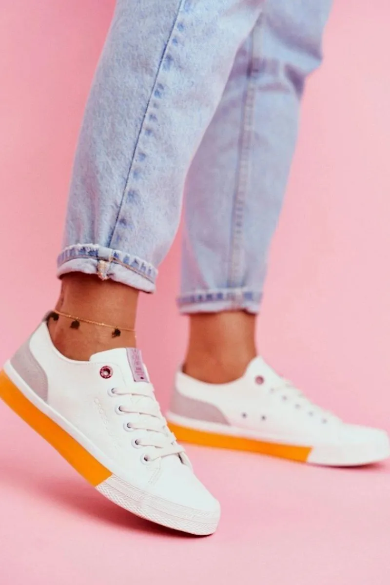 Best Trampki Damskie Biało Pomarańczowe FF2R4043C Damskie Trampki Damskie Cross Jeans