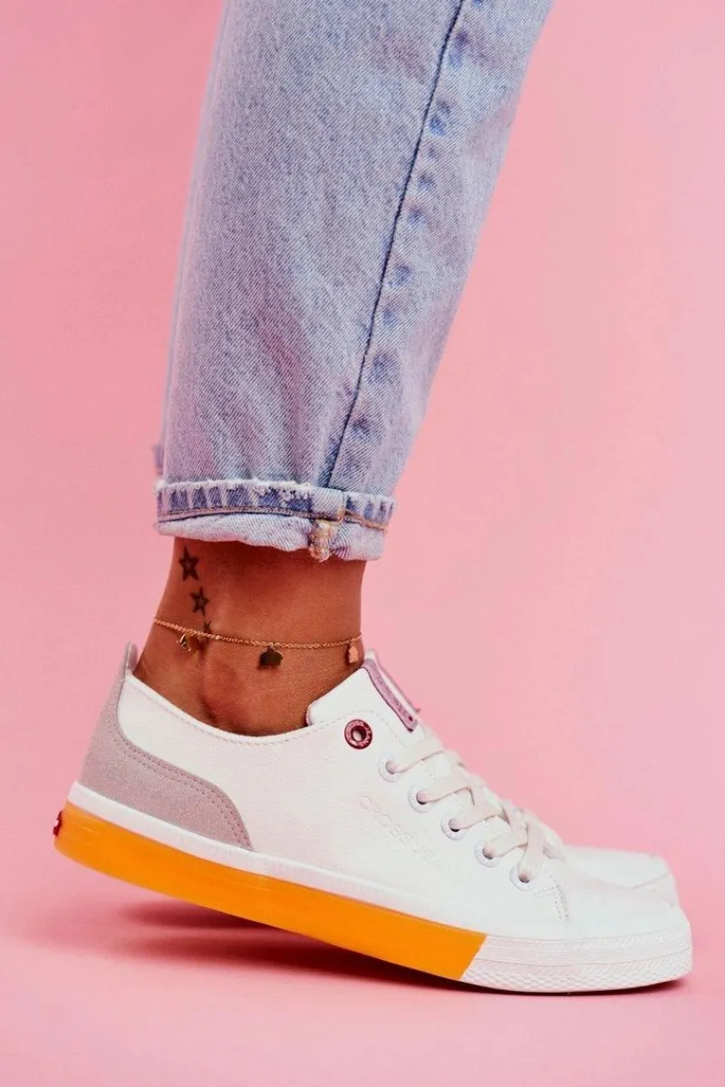 Best Trampki Damskie Biało Pomarańczowe FF2R4043C Damskie Trampki Damskie Cross Jeans