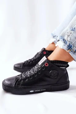 Discount Cross Jeans Trampki Damskie Wysokie Czarne II2R4021 Czarny