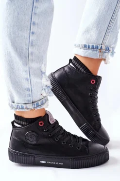 Discount Cross Jeans Trampki Damskie Wysokie Czarne II2R4021 Czarny