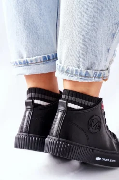 Discount Cross Jeans Trampki Damskie Wysokie Czarne II2R4021 Czarny