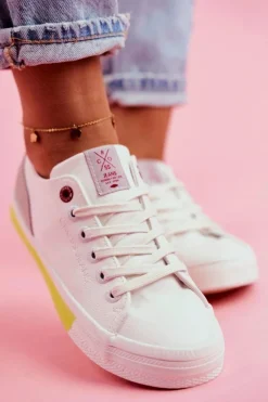 Trampki Damskie Cross Jeans></noscript>Cross Jeans Trampki Damskie Biało Żółte FF2R4042C