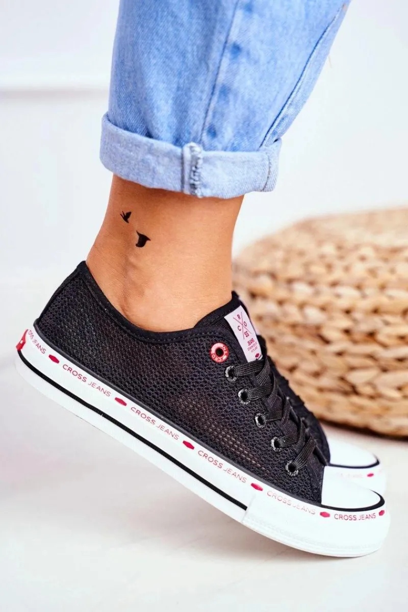 Trampki Damskie Cross Jeans>Cross Jeans Trampki Damskie Czarne Siateczka FF2R4015C Czarny
