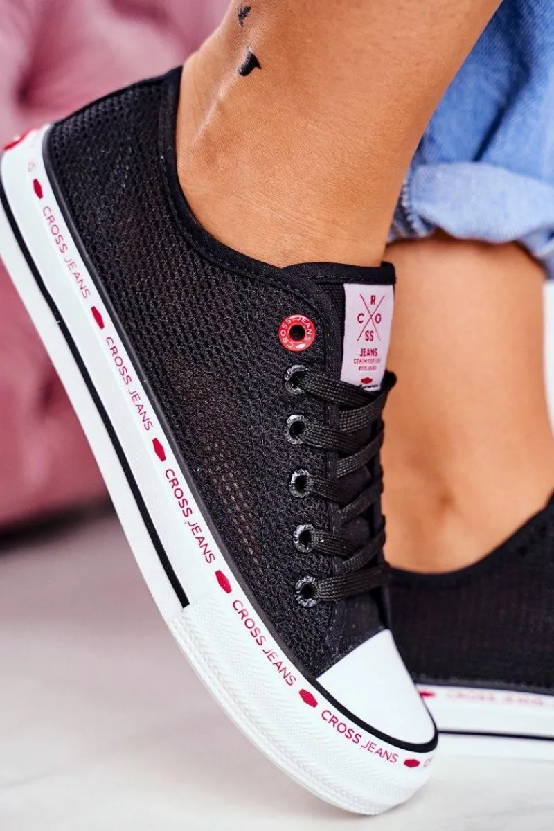 Trampki Damskie Cross Jeans>Cross Jeans Trampki Damskie Czarne Siateczka FF2R4015C Czarny