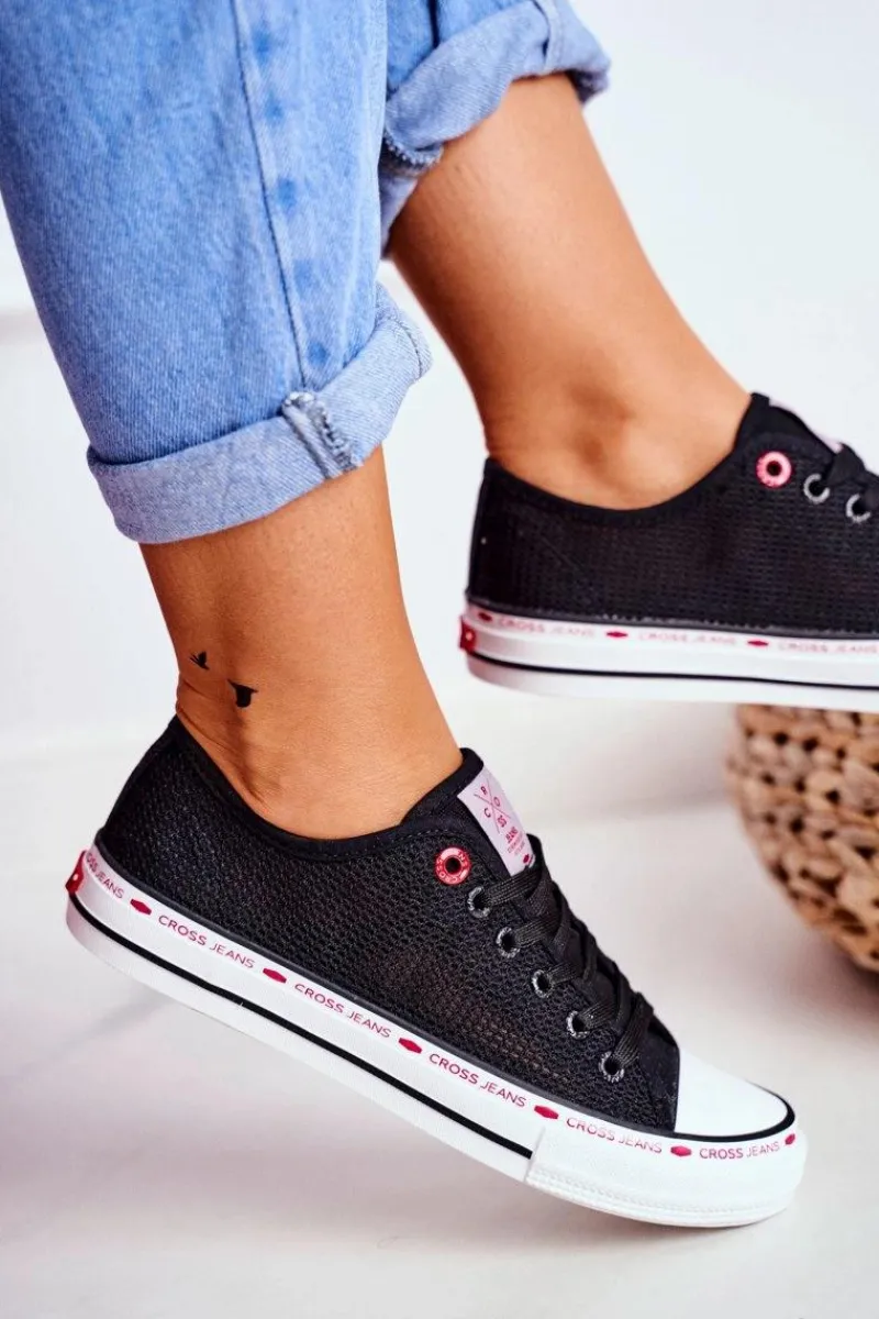 Trampki Damskie Cross Jeans>Cross Jeans Trampki Damskie Czarne Siateczka FF2R4015C Czarny