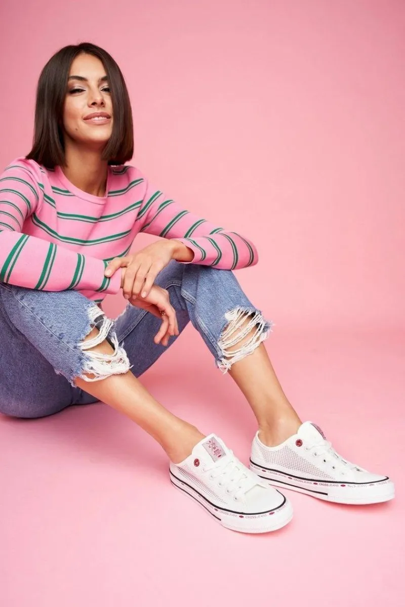 Online Trampki Damskie Białe Siateczka FF2R4016C Damskie Trampki Damskie Cross Jeans