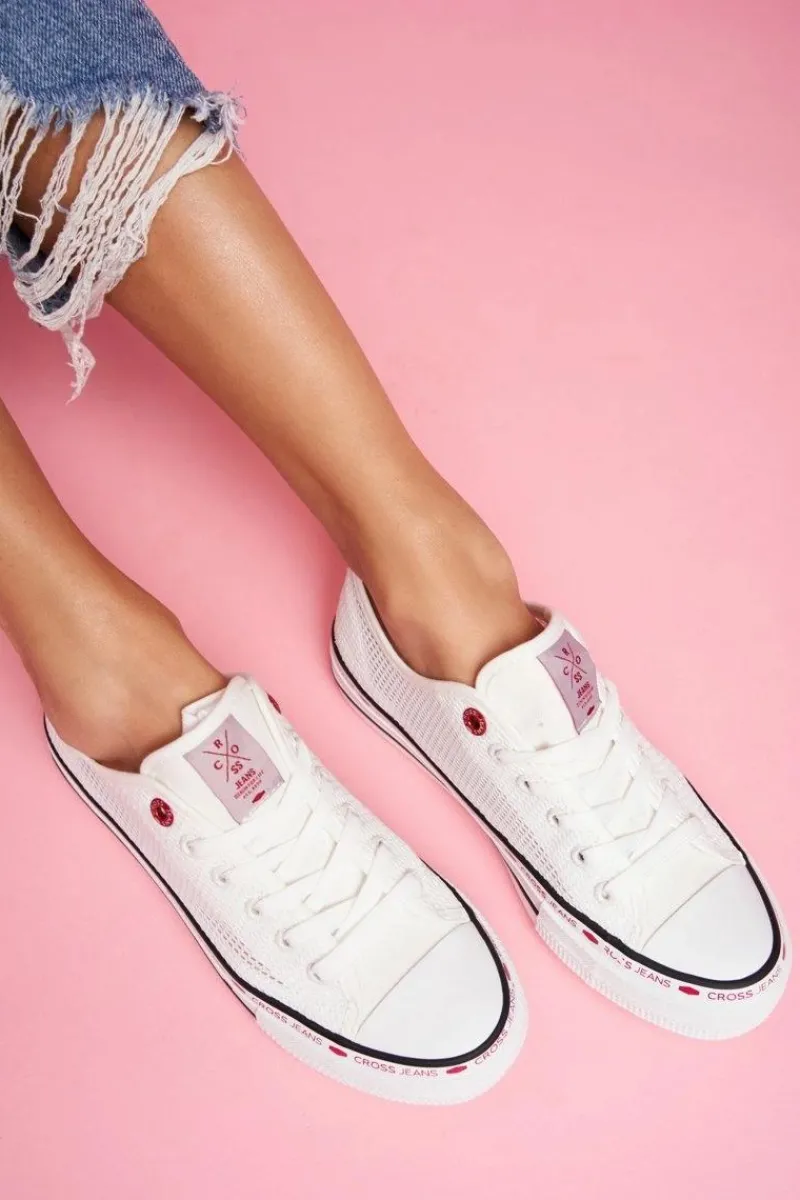 Online Trampki Damskie Białe Siateczka FF2R4016C Damskie Trampki Damskie Cross Jeans