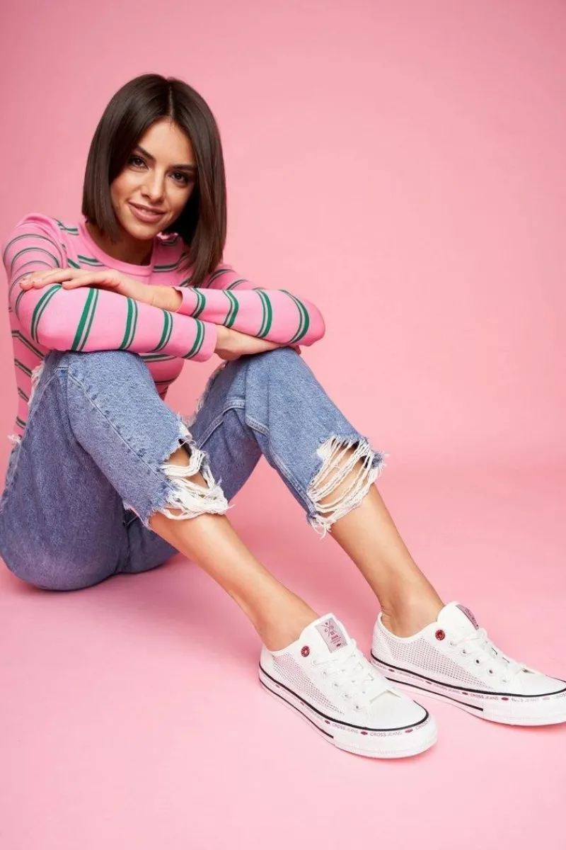 Online Trampki Damskie Białe Siateczka FF2R4016C Damskie Trampki Damskie Cross Jeans