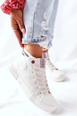 Hot Trampki Damskie Wysokie Białe II2R4022 Damskie Trampki Damskie Cross Jeans|Trampki Ocieplane