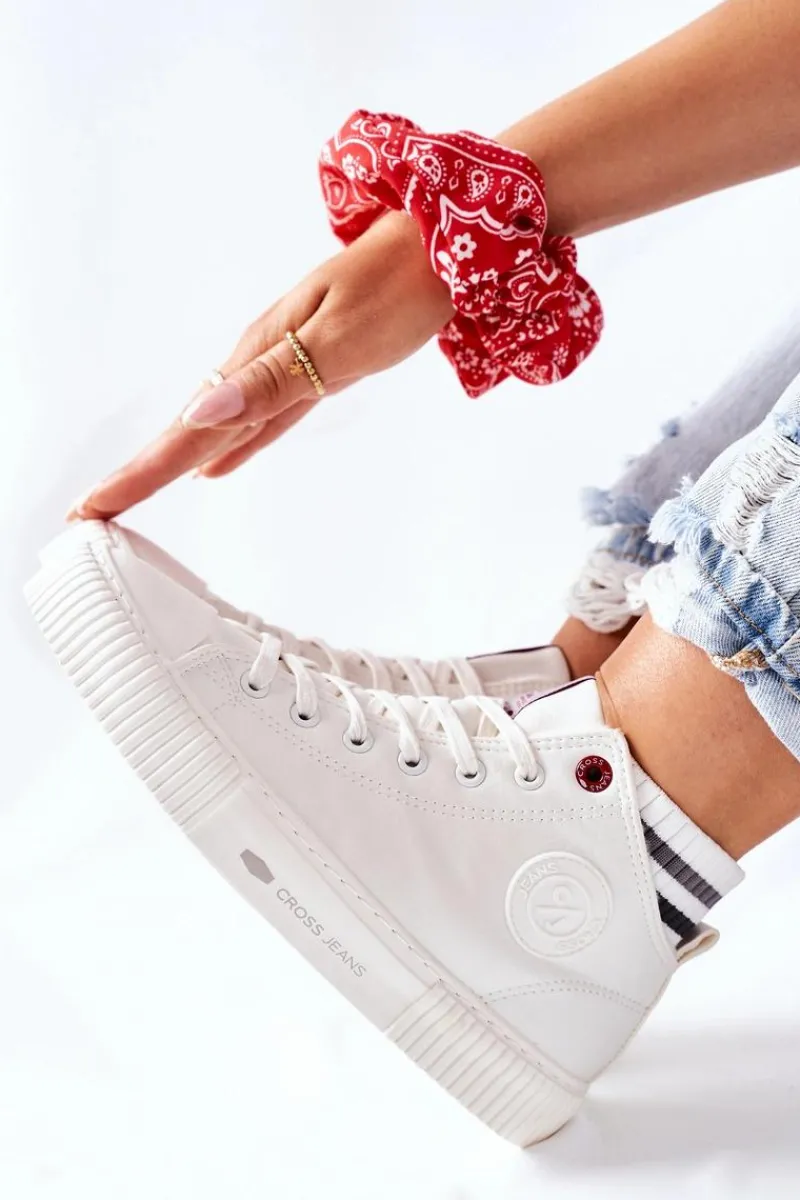 Hot Trampki Damskie Wysokie Białe II2R4022 Damskie Trampki Damskie Cross Jeans|Trampki Ocieplane