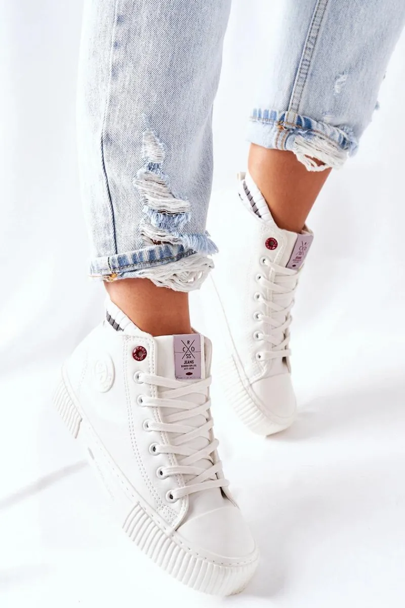 Hot Trampki Damskie Wysokie Białe II2R4022 Damskie Trampki Damskie Cross Jeans|Trampki Ocieplane