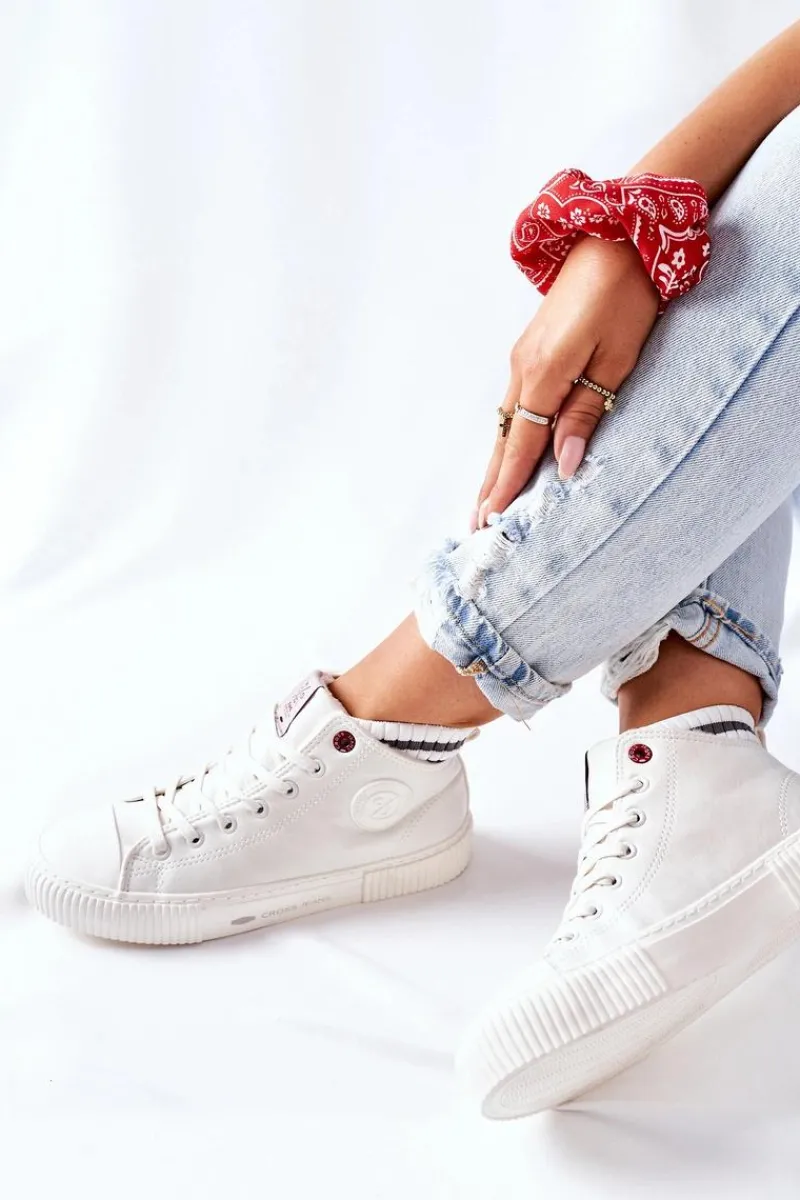 Hot Trampki Damskie Wysokie Białe II2R4022 Damskie Trampki Damskie Cross Jeans|Trampki Ocieplane