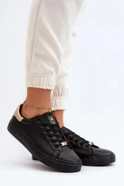 Trampki Damskie Niskie>Evento Trampki Damskie Eko Skóra Czarne Tiraelle