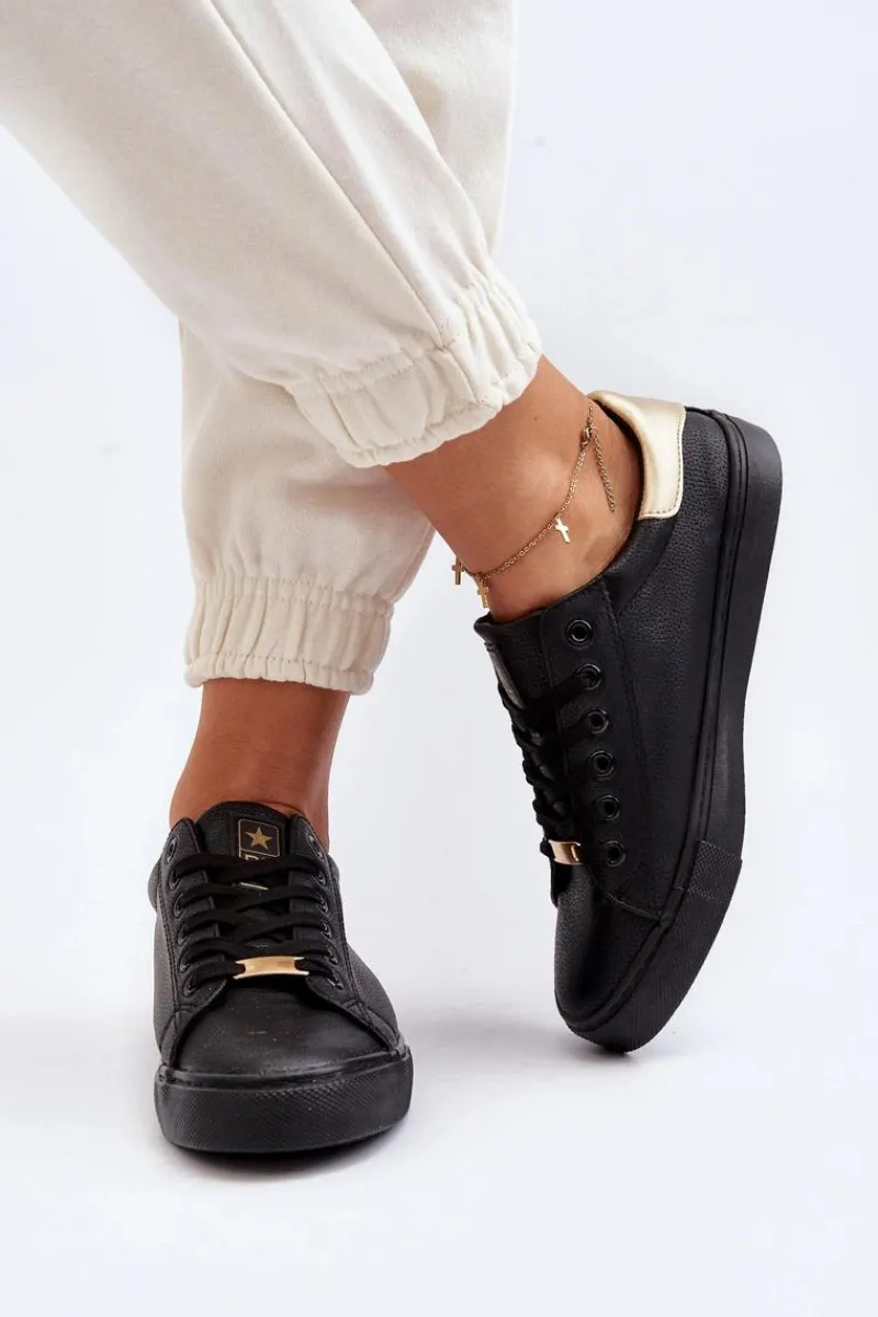 Trampki Damskie Niskie>Evento Trampki Damskie Eko Skóra Czarne Tiraelle