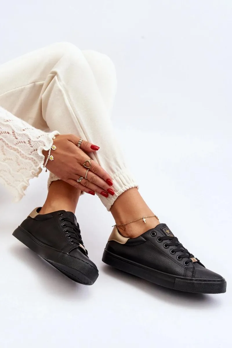 Trampki Damskie Niskie>Evento Trampki Damskie Eko Skóra Czarne Tiraelle