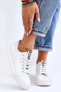 Sale Boto Trampki Damskie Klasyczne Białe Ville Biały