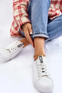 Sale Boto Trampki Damskie Klasyczne Białe Ville Biały