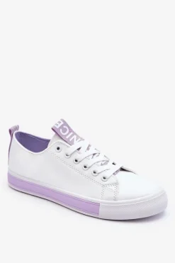 Sale Trampki Damskie Klasyczne Biało-Fioletowe Ville Damskie Trampki Damskie Niskie