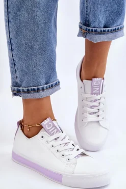 Sale Trampki Damskie Klasyczne Biało-Fioletowe Ville Damskie Trampki Damskie Niskie